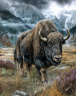 8x10 Bison Standing Forest Illustration - 415347959