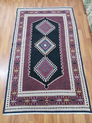 Antique Black Azerbaijan Rug Handmade Bohemian Geometric Rug Modern Area Rug