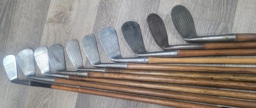 10 Antique Vintage Hickory Wood Shaft Golf Clubs All Lofts Swing Wgts C-6 Higher - Picture 6 of 16