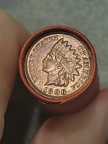 Stunning Red Bu 1906 Indian Head &1866 3 Cent Nickel Ends Of Lincoln Wheat Roll