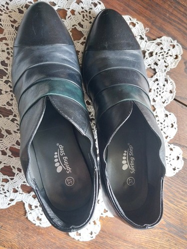 Spring Step Size 6.5 M HAHAN Black Green Gray Leather Slip-On Heeled Shoe Boot - Picture 5 of 11