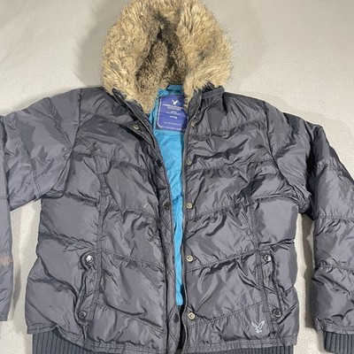 American Eagle Puffer Jacket Women XXL Down Faux Fur Hood