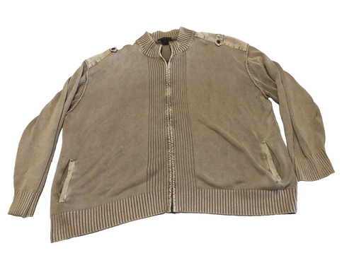 F/X Fusion Men Full-Zip Knit Bomber Jacket 5XL Brown Pockets Long Sleeve Cotton