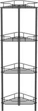 4 Tier Floor Standing Corner Shower Caddy Organizer Shelf with Hooks Black