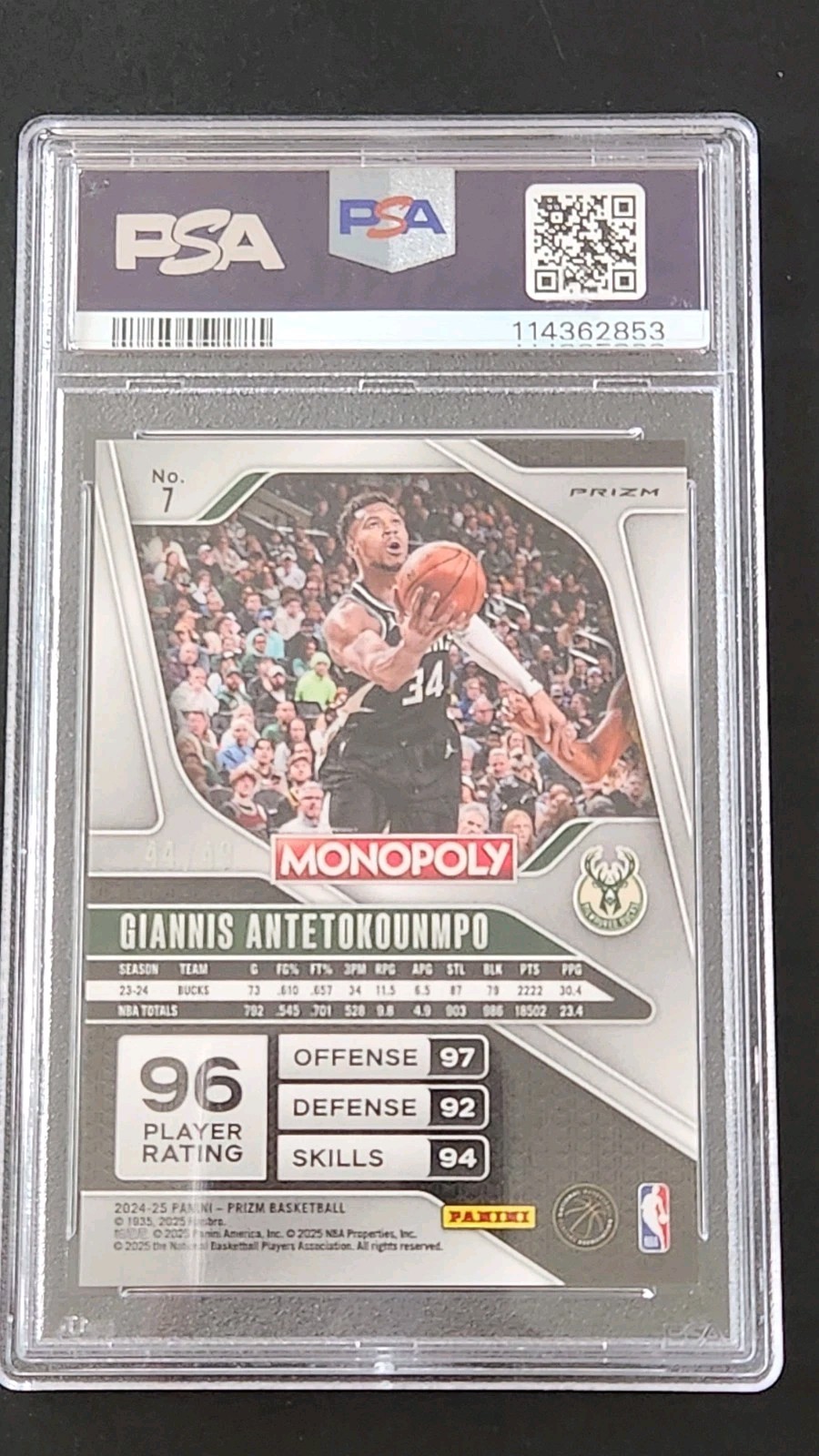 Giannis Antetokounmpo 2024 Prizm Monopoly #7 GOLD /49 PSA 10 (POP 2) RARE MVP view 2