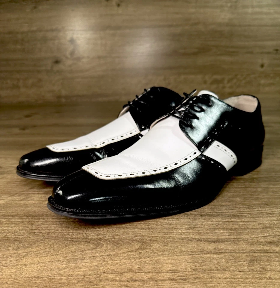 Giovanni Moda Vestido Hecho a Mano Cuero Puntera Cuadrada Zapatos (Negro/Blanco/Talla 13) Foto 4 de 4