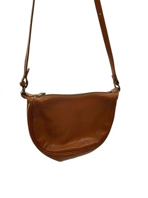 IL BISONTE One Shoulder Bag Emboss Logo Leather Solid Canvas Brown Made in Italy