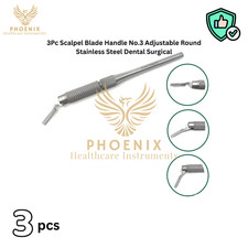 3Pc Scalpel Blade Handle No.3 Adjustable Round Stainless Steel Dental Surgical