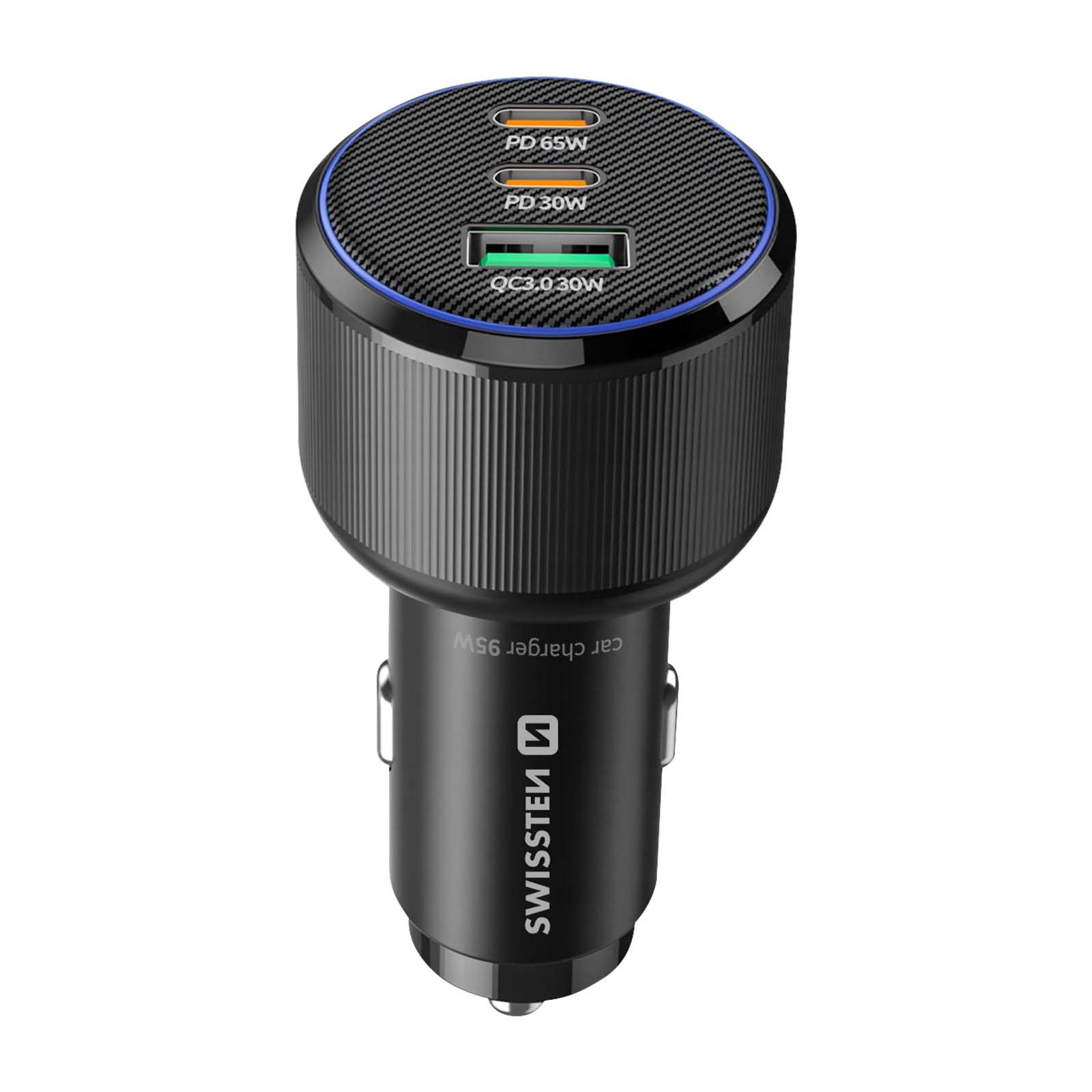 Chargeur voiture puissant USB-C 95W finition premium noir métallisé