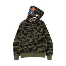 A Bathing Ape BAPE 1st Camo Shark Full Zip Hoodie Green Camouflage Size M