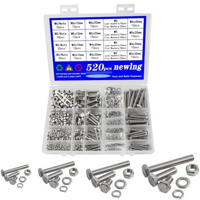 Schrauben Set Edelstahl M3 M4 M5 M6 520 Teile Muttern Unterlegscheiben