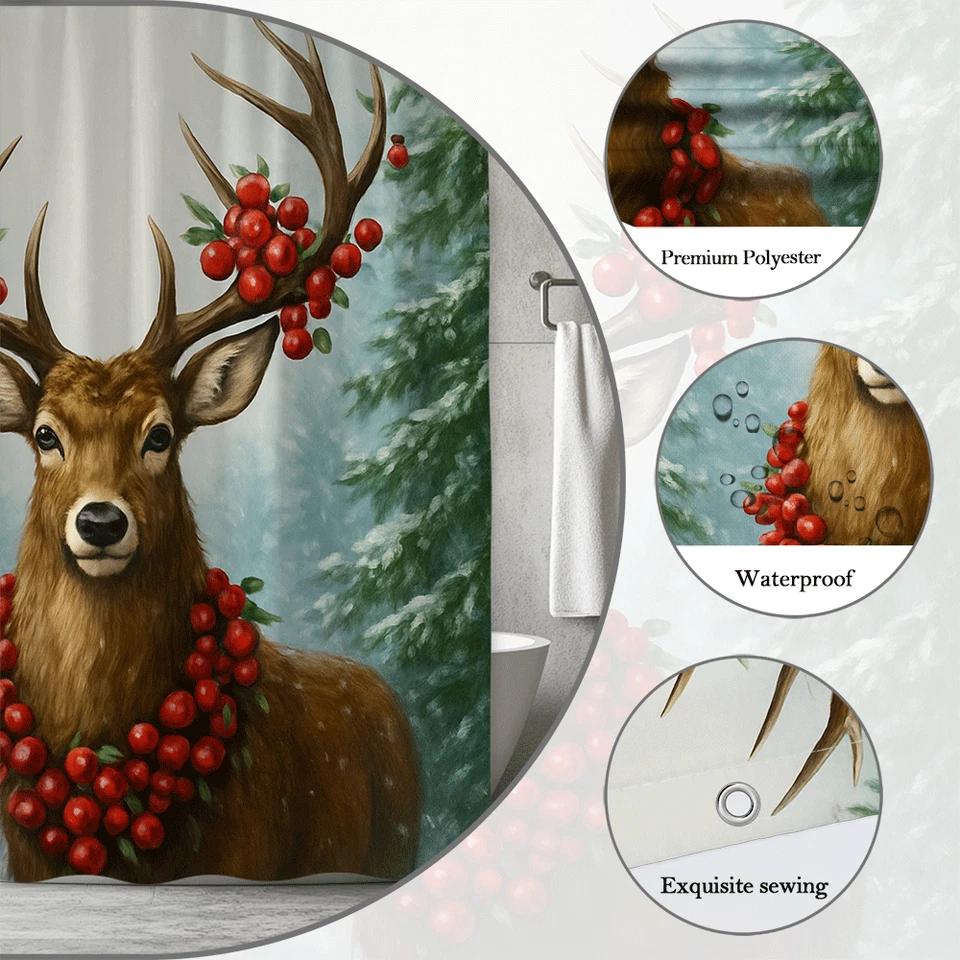 Cortina de ducha ciervo de Navidad - Decoración festiva de vacaciones Foto 3 de 4