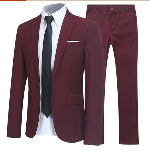 Mens Business Blazer Jacket Pants Suits One Button Slim Fit 2-Piece Set Suit - Picture 22 of 31