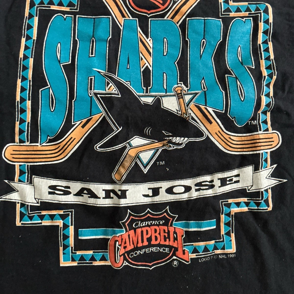 Vintage San Jose Sharks NHL Campbell Conference T Shirt Men's Size