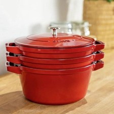Staub, Set di 3 Cocotte Tonde in Ghisa Rosso, Ghisa