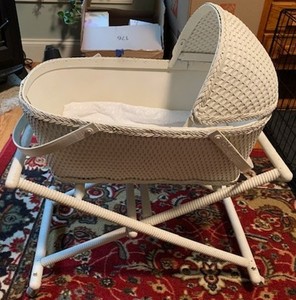 Vintage Rare White Wicker Baby Bassinet - Great Condition!