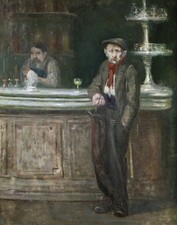 19th CENTURY LARGE FRENCH OIL ON CANVAS - ABSINTHE DRINKER IN PARIS BAR