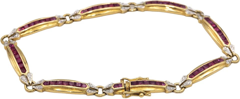 Designer 18k Yellow Gold Diamond and Ruby Fancy Link Bracelet 1.90CT - Image 3 of 4