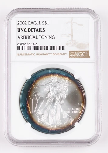 2002 Eagle Silver Dollar UNC DETAILS Artificial Toning NGC Philadelphia Mint *02