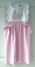 NWT Classic Whimsy Whale Pink Gingham Scalloped Bib Dress Girl's Size 6