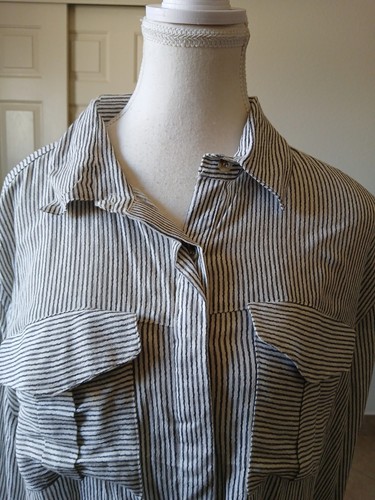 Camisa Sim & Sam a Rayas Blancas y Negras Abotonadas Mujer Manga 3/4 Pestaña Enrollable XL - Imagen 9 de 17