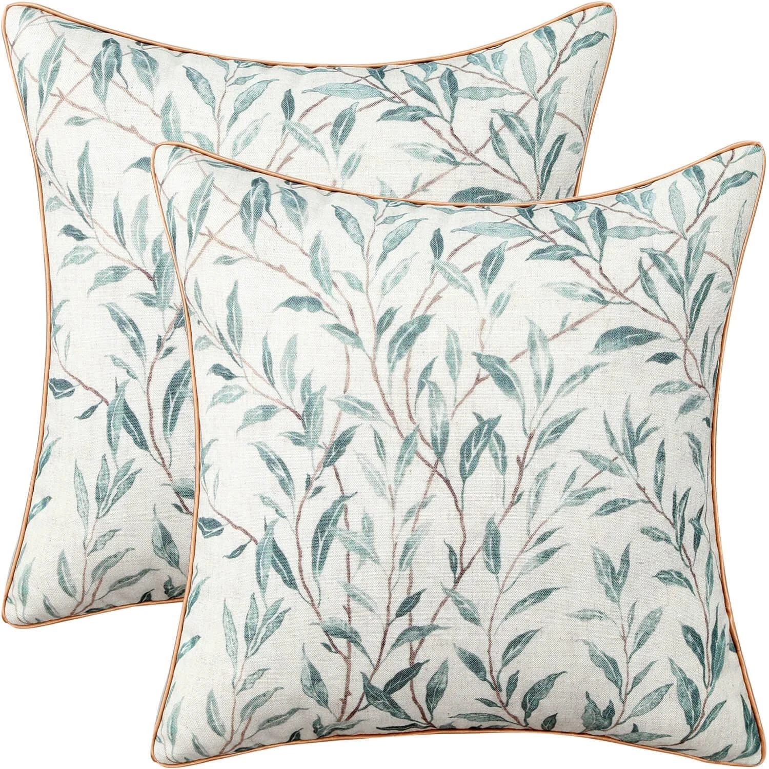 18 Inches Square Throw Pillow Covers, Modern Country Blue Leaves Farmhouse So...