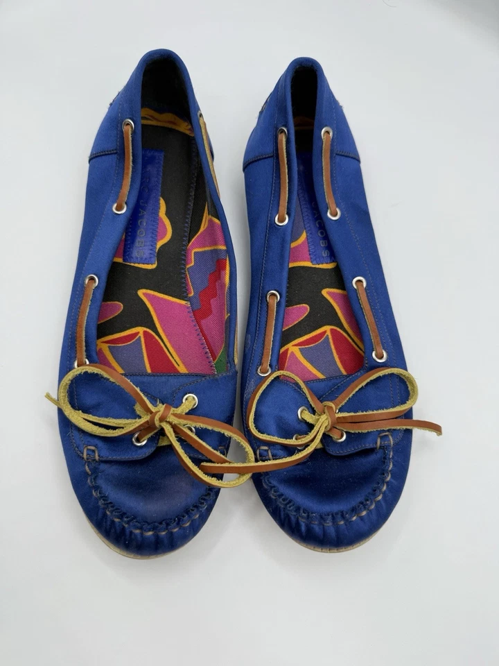 Marc Jacobs Mocasines Azul Satinado Mocasines Cuero Encaje Mujer Zapatos EU 38 US 7.5 Foto 2 de 4