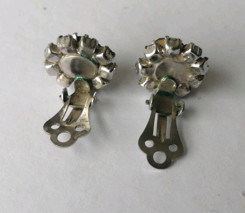 Retro Ohrclips 40er 50er Aurora Borealis Bernstein Glas silberfarben Vintage  - Bild 7 von 14