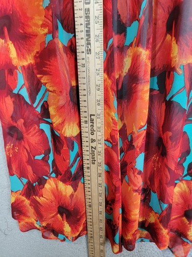Long Floral Maxi Skirt Medium Orange Blue Contrast Leg Slit New York & Co - Picture 3 of 9