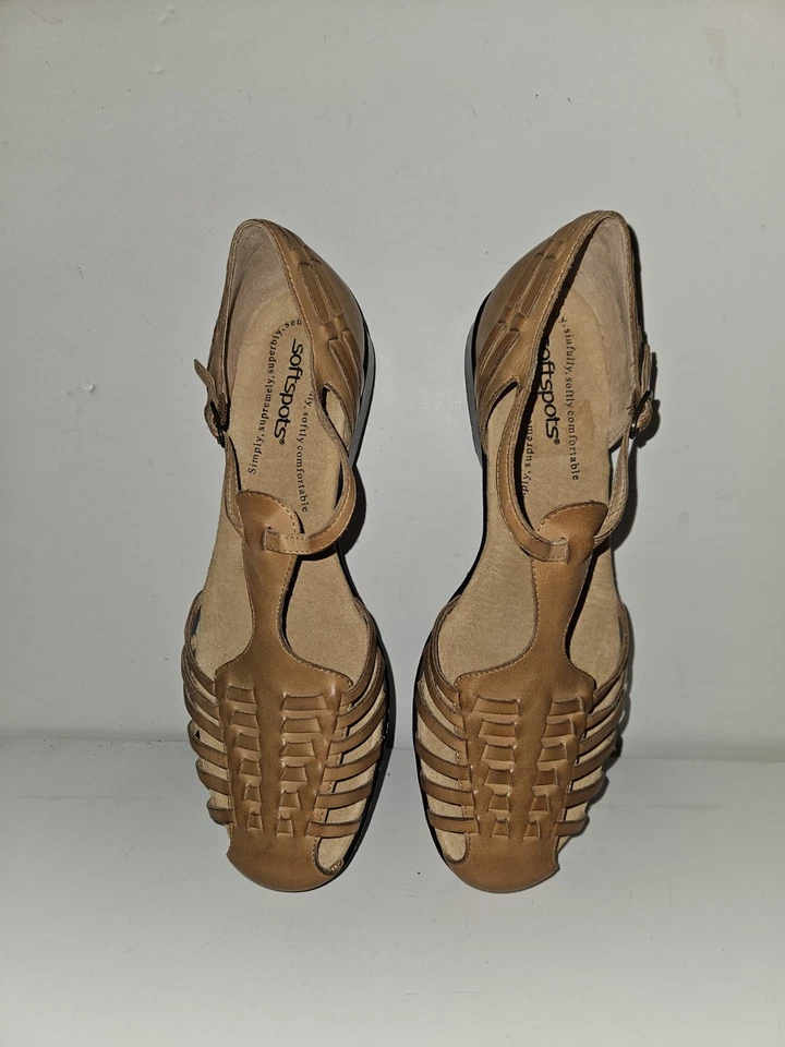 SoftSpots Leather Tatianna Buckle Cushion Cognac Brown Sandals 9.5N EUC - image 3 of 4