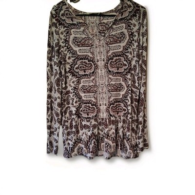 DALIA White Cotton Paisley Print  Bohemian Tunic Shirt Blouse Sz. Med.   