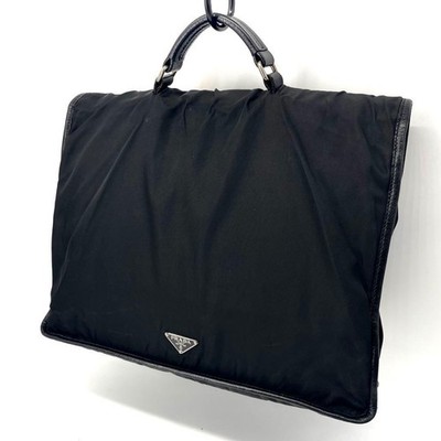PRADA Tessuto Nylon Business Bag Black Triangle Logo Authentic Large Capacity