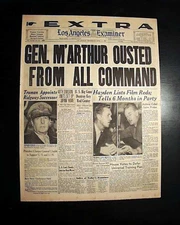 Great GENERAL DOUGLAS MacARTHUR Fired by President Harry Truman 1951 Newspaper