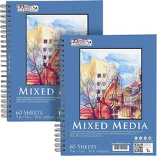 U.S. Art Supply 9"x12" Mixed Media Sketchbook, 2 Pack (60 9-x-12-inch, White 