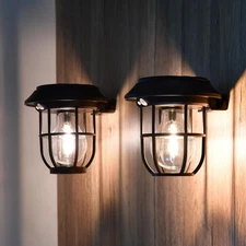 2 Pack Solar Lantern Wall Lights Fixtures with Motion , Solar Powered Porch L...