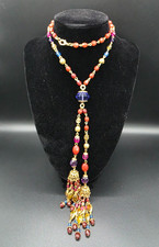 Robert Rose Multi-Colored Bead Necklace w/ Gold Filagree Beads & Dangle Tassels