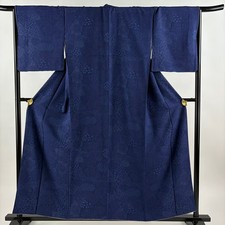 JAPANESE KIMONO FINE PATTERN NAVY BLUE 157cm 5 ft 2 in PURE SILK B2241