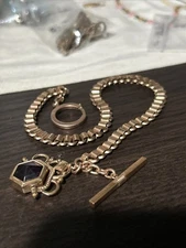 Victorian Rose Gold Fill Purple Watch Fob Spinner Book Link Chain Large Ring