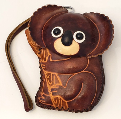 ART Koala Bear Change Coin Purse Leather Pouch Zippered Folk Wristlet Wallet