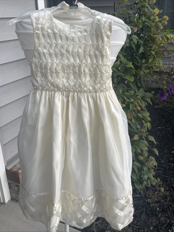 Vestido CENICIENTA Blanco Enrejado Perla Boda Concurso Iglesia Niñas 5 ❤️blt11j Foto 3 de 4