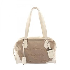 Borsa a tracolla PRADA LOGO JACQUARD BL0261 tela pelle beige bianca usata