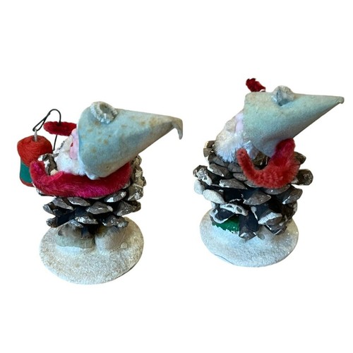 2 Ornamenti Natalizi Vintage Ciniglia Elfo Elfi Pigne Plastica Faccia Lanterne - Foto 4 di 9