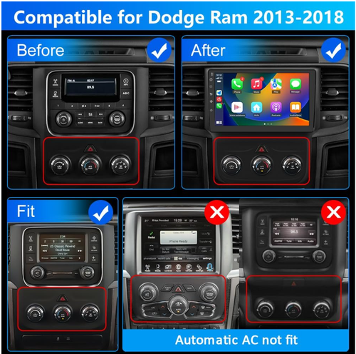 Carplay Car Stereo Radio 2+32G Android 13 For Dodge Ram 2013-2018 1500 2500 3500 - Picture 2 of 7