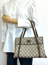 Vintage Gucci GG Supreme Hand Bag PVC Brown Leather Authentic