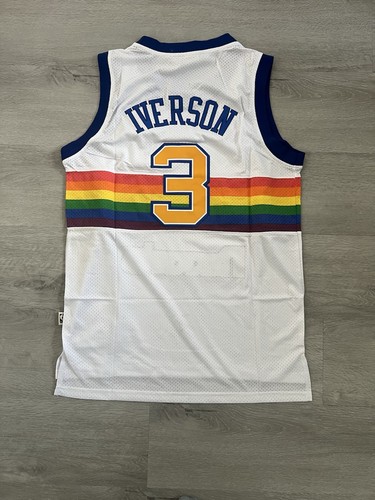 Men's Medium Allen Iverson Denver Nuggets NBA Throwback Jersey White #3 - Picture 2 of 6