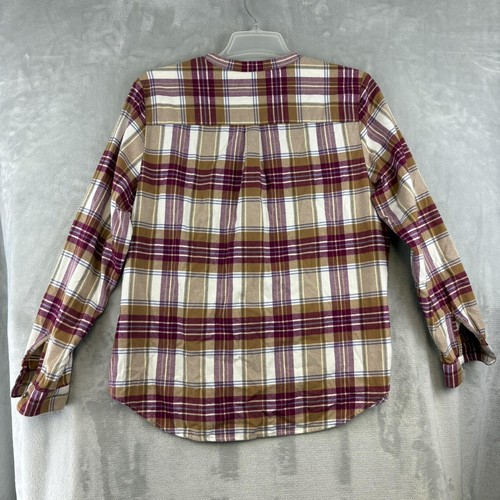 Camisa LL Bean Popover para mujer grande bronceada a cuadros franela banda cuello manga larga - Imagen 8 de 11