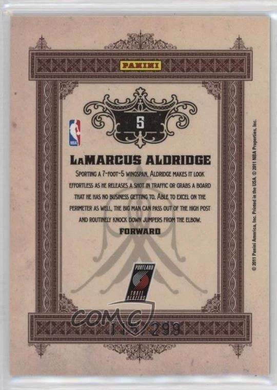 2010-11 Panini Gold Standard Gold Bars /299 LaMarcus Aldridge #5 - Image 2 of 2