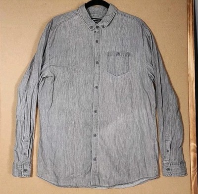 19 Ninety One Shirt Mens XL Gray Long Sleeve Button Down w/ Pocket