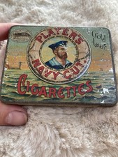 Vintage Players Gold Leaf Embossed Navy Cut 25 Cigarette Tin. (Empty) Circa 1900
