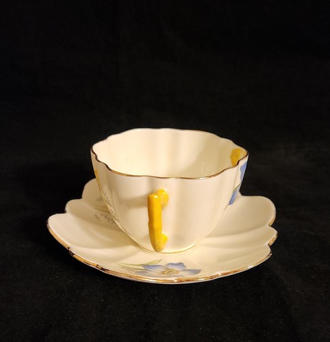 Vintage Paragon Teetasse & Untertasse Set gelb blau Narzisse Blumen gelber Henkel - Bild 2 von 15